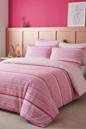 Pure Cotton 6-Piece Reversible Quilt Set – Vibrant Pink Stripe
