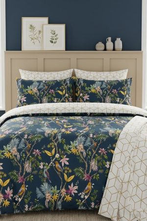 pure cotton 6-Piece Reversible Quilt Set – Midnight Tropical Botanical